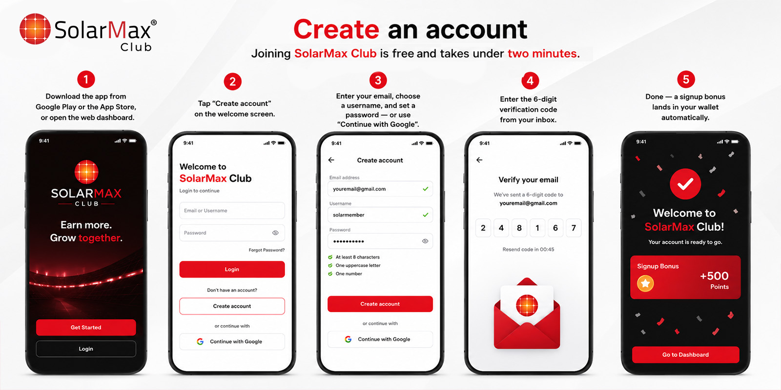 Create an account — app screenshot