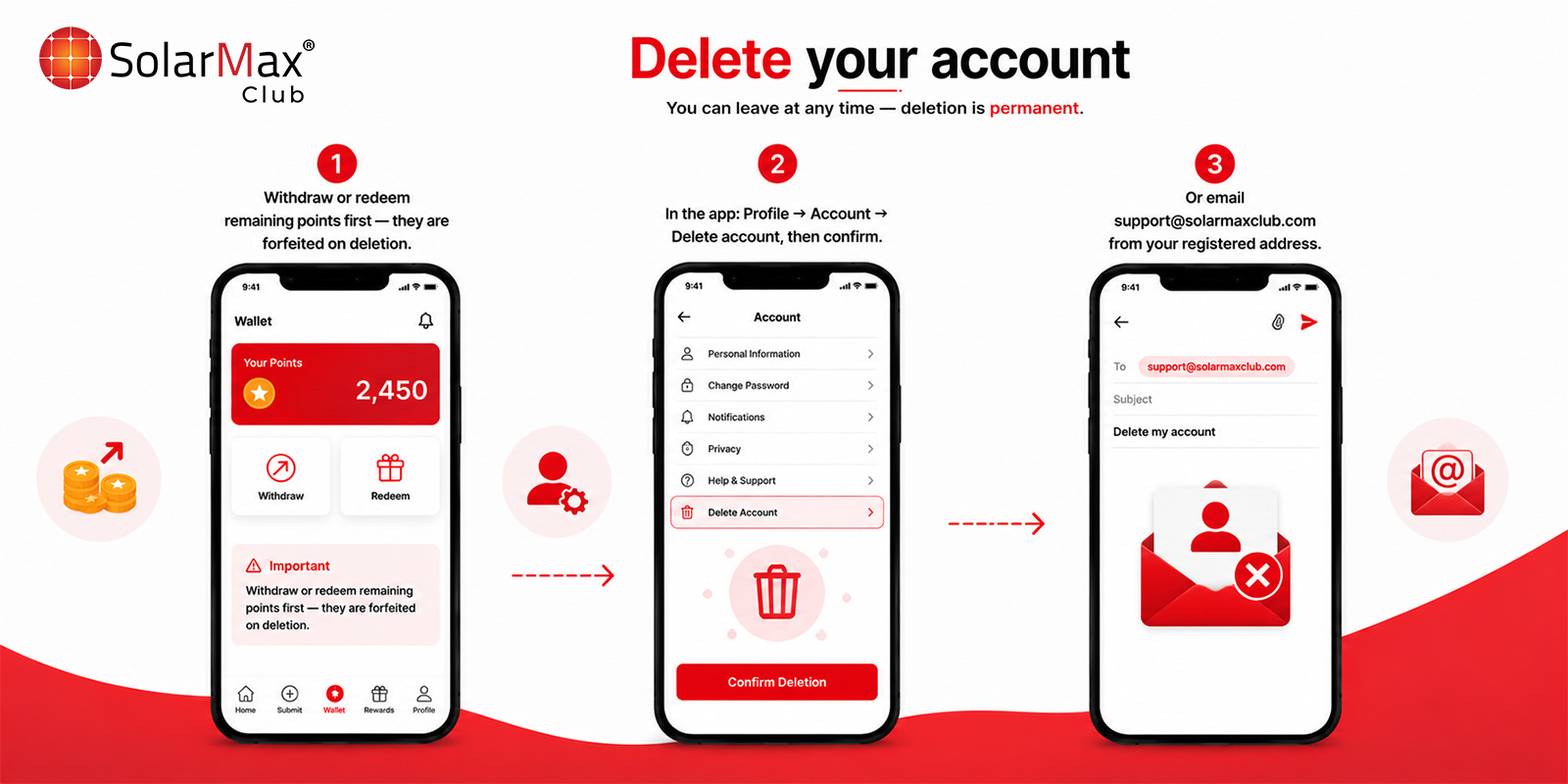 Delete your account — app screenshot