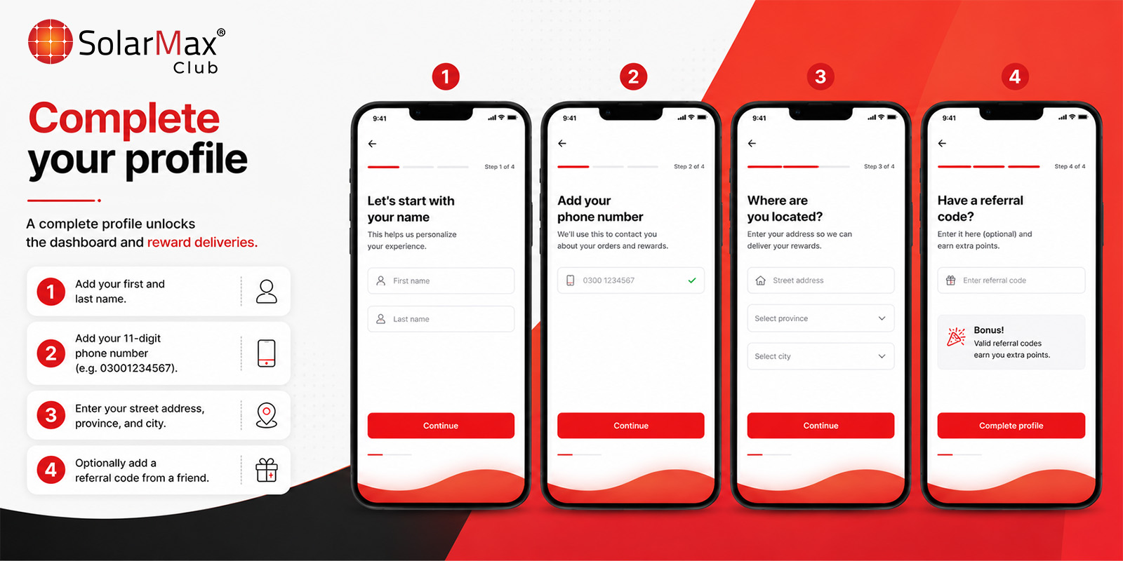 Complete your profile — app screenshot